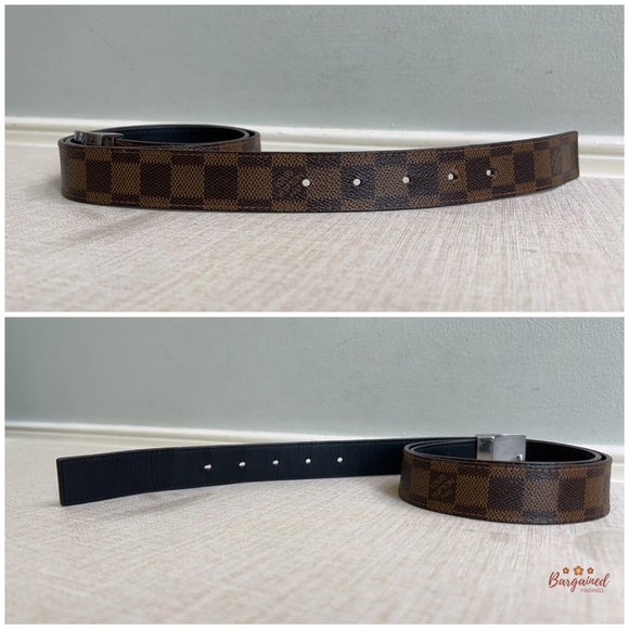 Authentic Louis Vuitton Damier Azur Canvas Leather Reversible Silver Buckle 36 - Picture 10 of 12